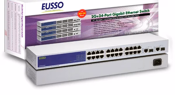 Eusso SWITCH HUB 10/100/1000 UGS5824-RXG2 24 Port Gigabit Switch Rack Mounted + 2SFP Port