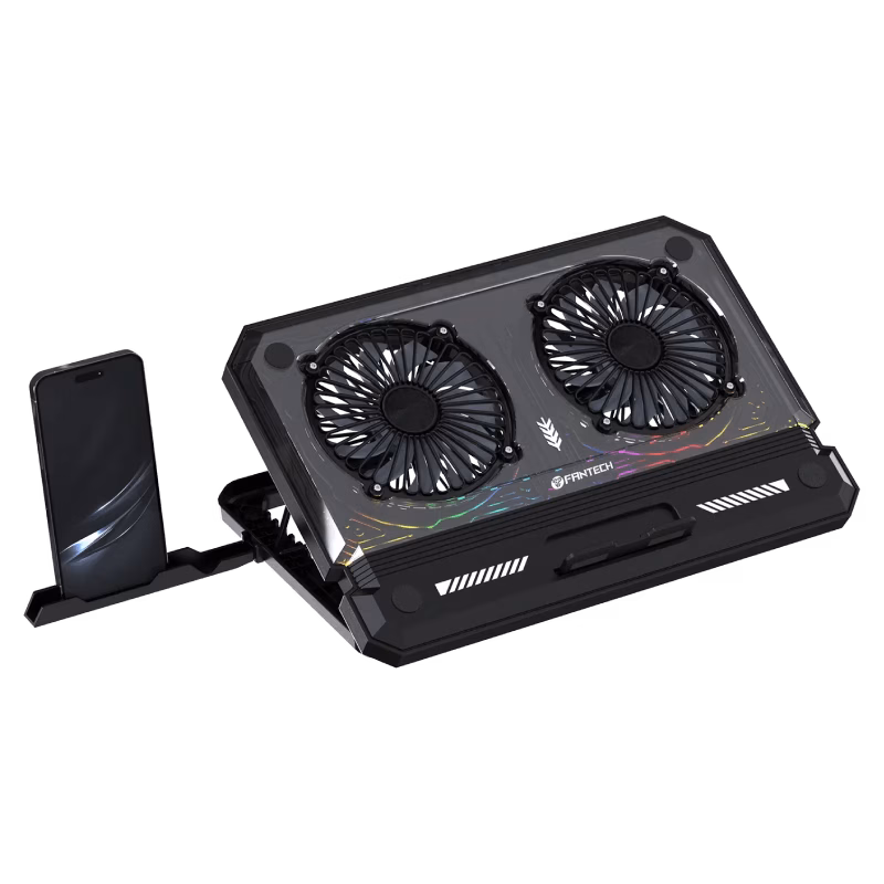 FANTECH NC21 Cooling Pad with Large Dual Fans, 8-Level Adjustable Stand, Phone Holder, and RGB Lighting