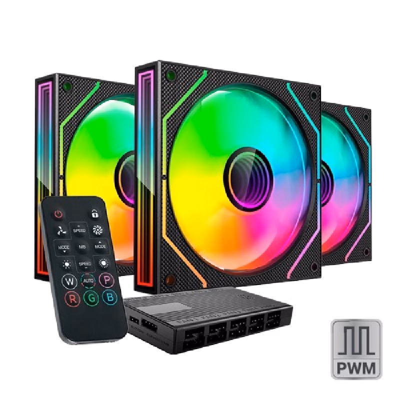 Mars Gaming Ultra-Quiet Pwm 3X 120Mm Infinity Mirror Argb Gaming Fan Argb Hub + Rf Remote Black | MF3DPROKIT | Tax Free