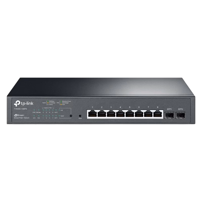 TP-Link JetStream 8-Port Gigabit Smart PoE+ Switch with 2 SFP Slots | T1500G-10MPS
