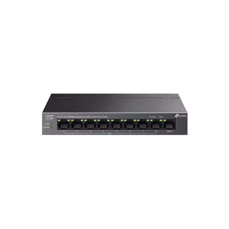TP-Link LS109P 9-Port 10/100Mbps Switch with 8-Port PoE+