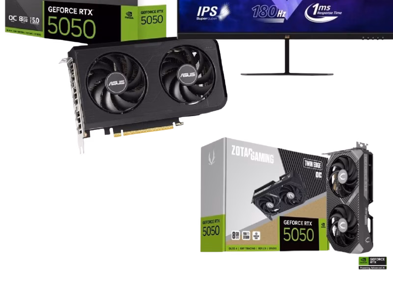 Bundle (Asus Dual GeForce RTX 5050 8GB GDDR6 OC Edition | 90YV0N72-M0NA00 + ZOTAC GAMING GPU GeForce RTX 5050 8GB Twin Edge OC DDR6 | ZT-B50500H-10M + 2 ViewSonic VX2479-HD-PRO...