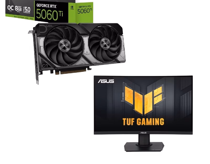 Bundle (Asus Graphic Cards 5060Ti | 90YV0MP2-M0NA00 + Asus TUF Gaming VG24VQER 24″ FHD 180Hz Curved Monitor)