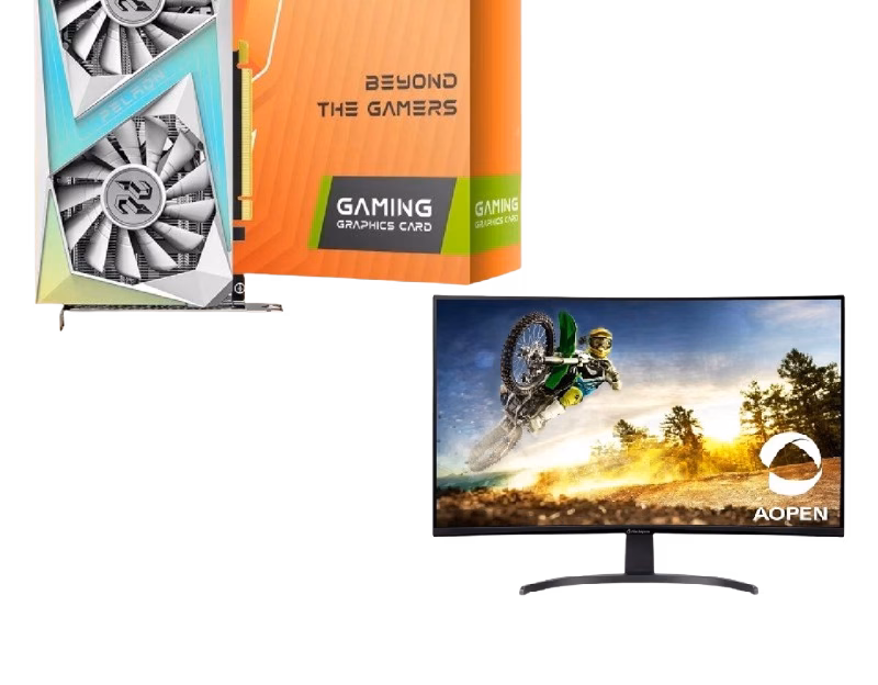 Bundle (PELADN RTX 3050 6GB GDDR6 PCI Express 4.0 Video Card | Q/PLZN001-2019 + Aopen 32HC5QR 31.5″ FHD 165Hz Curved Gaming Monitor)