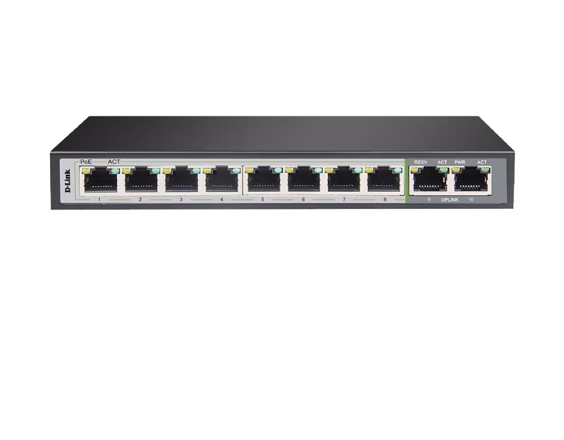 D-Link 10-Port Gigabit PoE Switch 8 Long Reach PoE 2 Uplink Ports