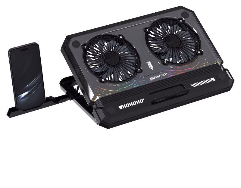 FANTECH NC21 Cooling Pad with Large Dual Fans, 8-Level Adjustable Stand, Phone Holder, and RGB Lighting