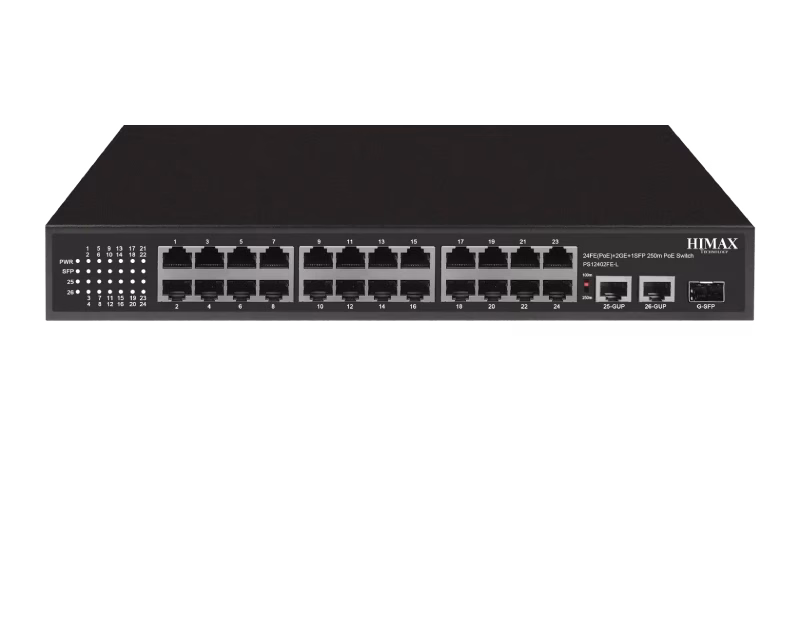 HIMAX Lite Series Long Range 26 Ports PoE Switch | PS12402FE-L | 3 Years Warranty