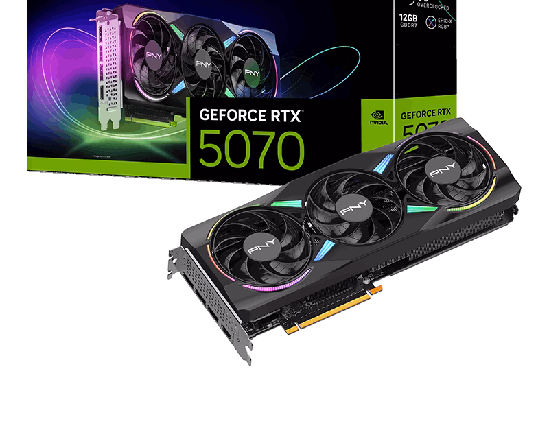 PNY GeForce RTX 5070 OC 12GB GDDR7 ARGB EPIC-X RGB Overclocked GPU With Triple Fan Cooling & Stealth Mode | VCG507012TFXXPB1