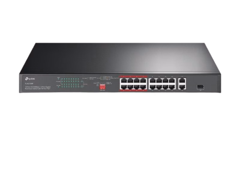 TP-Link 16-Port 10/100Mbps Gigabit Rackmount Switch with 16-Port PoE+ | TL-SL1218P