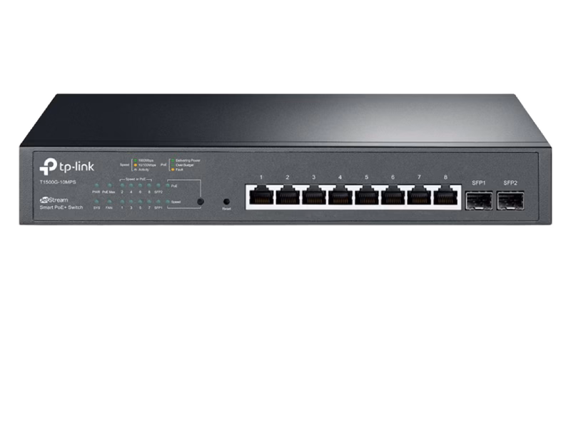 TP-Link JetStream 8-Port Gigabit Smart PoE+ Switch with 2 SFP Slots | T1500G-10MPS