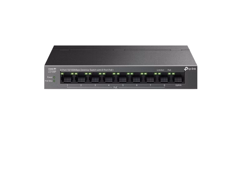 TP-Link LS109P 9-Port 10/100Mbps Switch with 8-Port PoE+
