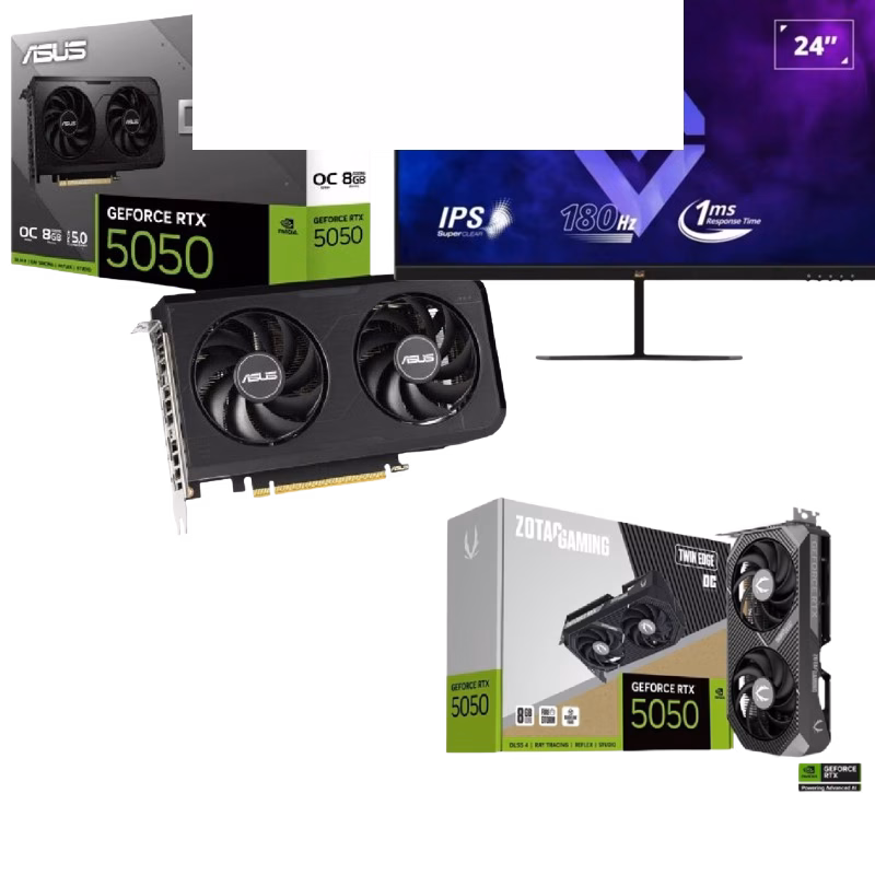Bundle (Asus Dual GeForce RTX 5050 8GB GDDR6 OC Edition | 90YV0N72-M0NA00 + ZOTAC GAMING GPU GeForce RTX 5050 8GB Twin Edge OC DDR6 | ZT-B50500H-10M + 2 ViewSonic VX2479-HD-PRO...