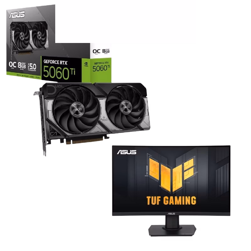 Bundle (Asus Graphic Cards 5060Ti | 90YV0MP2-M0NA00 + Asus TUF Gaming VG24VQER 24″ FHD 180Hz Curved Monitor)