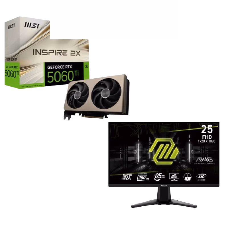 Bundle (MSI Ventus GeForce RTX 5060 Ti | 912-V536-033 + MSI MAG 255XFV 25″ FHD Gaming Monitor)