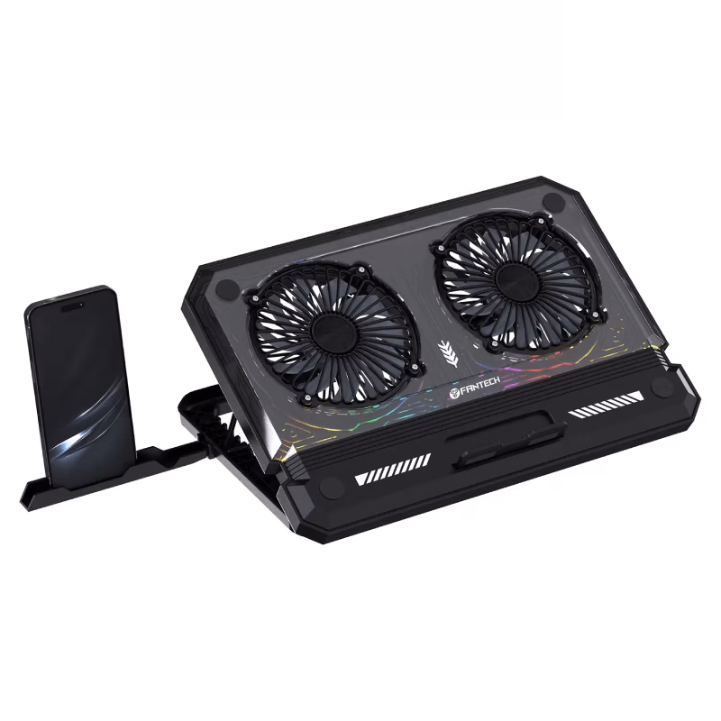 FANTECH NC21 Cooling Pad with Large Dual Fans, 8-Level Adjustable Stand, Phone Holder, and RGB Lighting