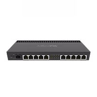 Gigabit port router with a Quad-core 1.4Ghz CPU, 1GB RAM, SFP+ 10Gbps RB4011iGS+RM
