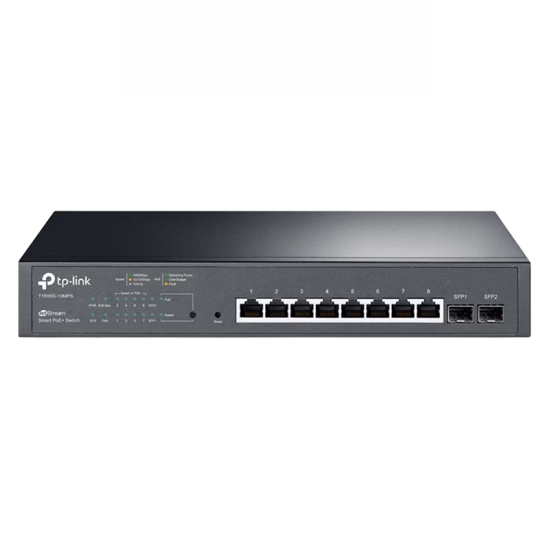 TP-Link JetStream 8-Port Gigabit Smart PoE+ Switch with 2 SFP Slots | T1500G-10MPS