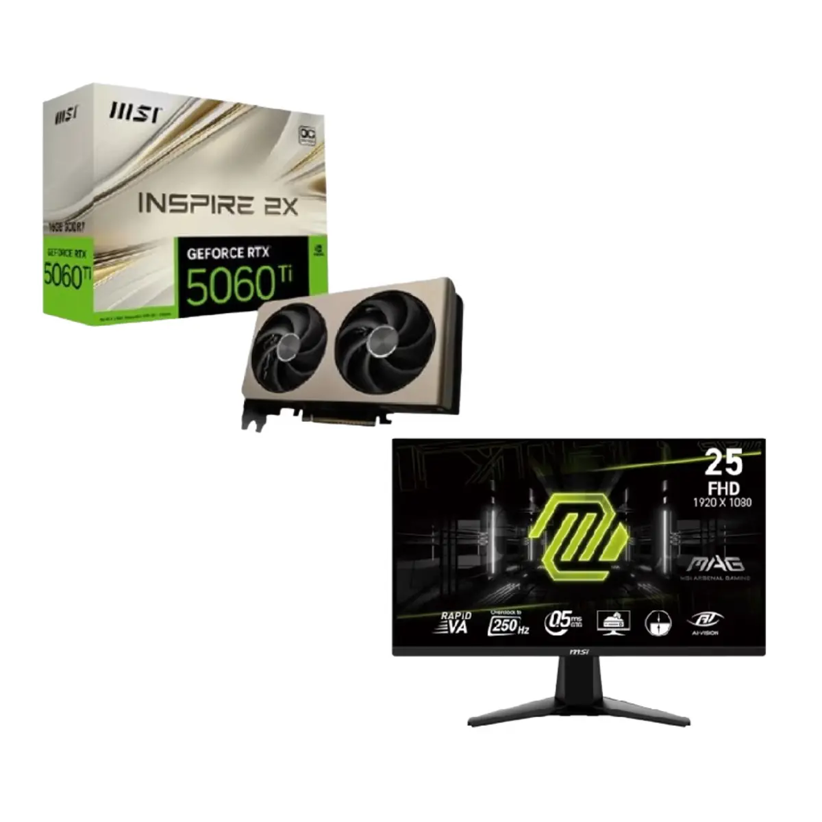 Bundle (MSI Ventus GeForce RTX 5060 Ti | 912-V536-033 + MSI MAG 255XFV 25″ FHD Gaming Monitor)