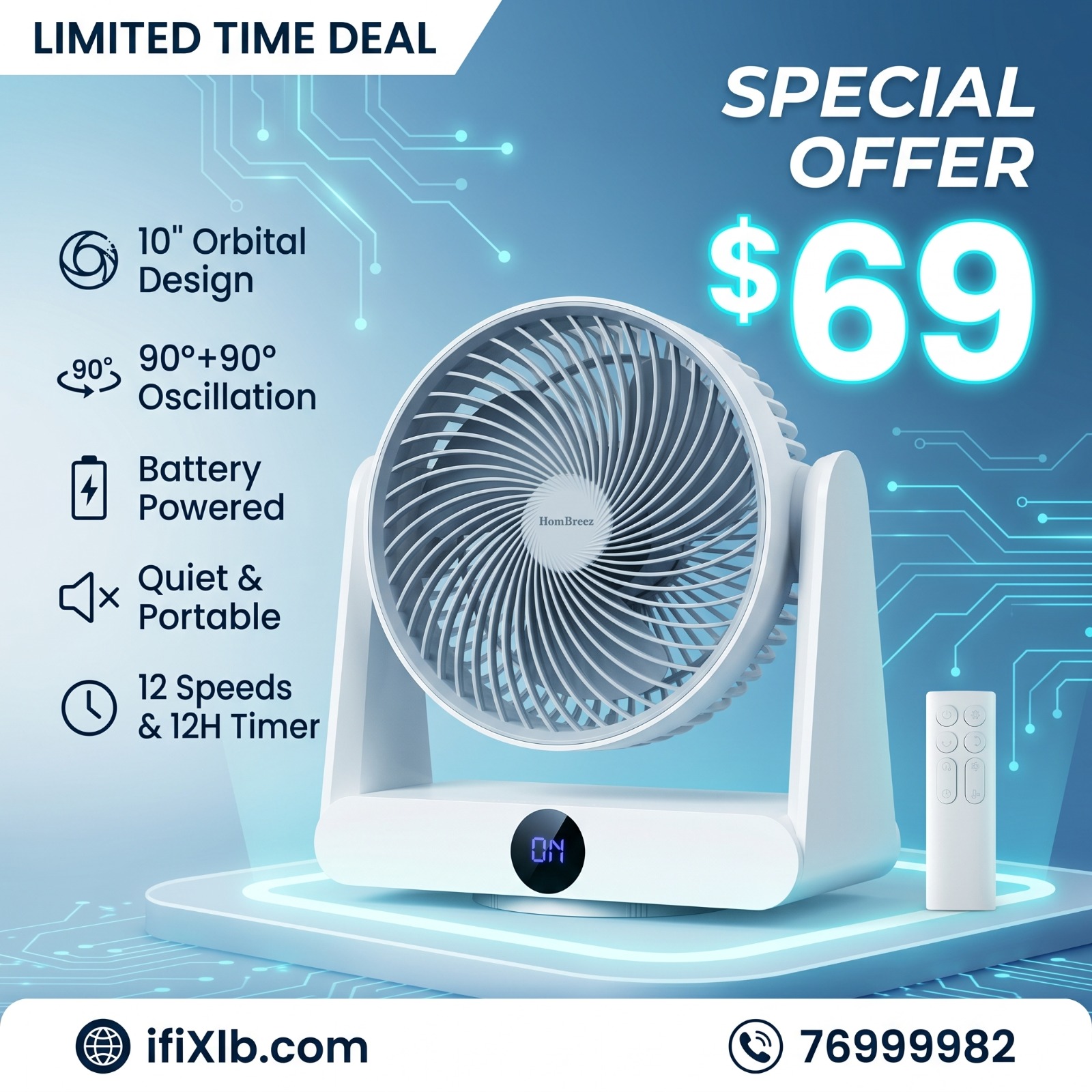 HomBreez 10″ Desk Air Circulator Fan