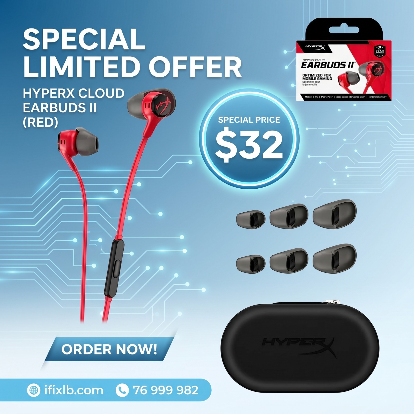 HyperX Cloud Earbuds – Red (with Microphone)