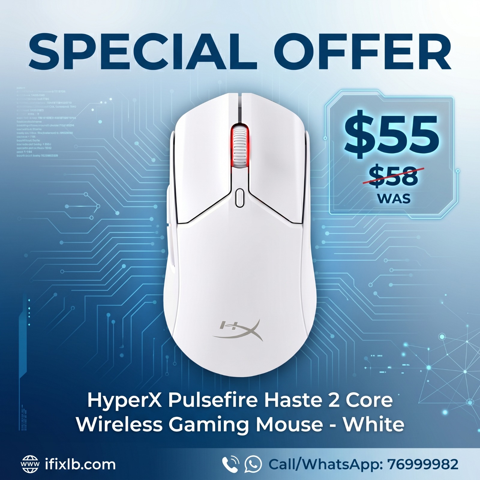 HyperX Pulsefire Haste 2 Core Wireless Gaming Mouse – White