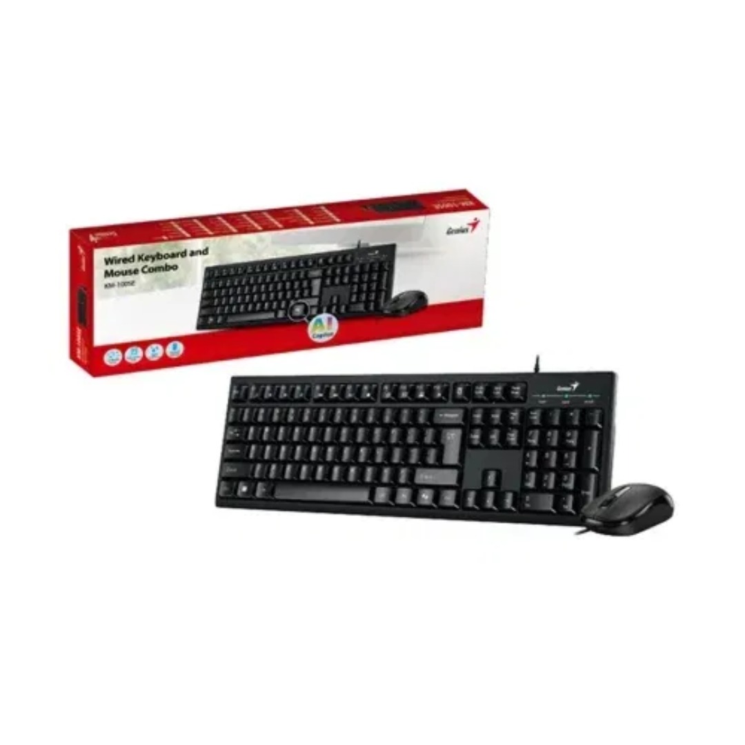Genius KM-100SE Wired Keyboard and Mouse Combo – Spill-Resistant Office Set