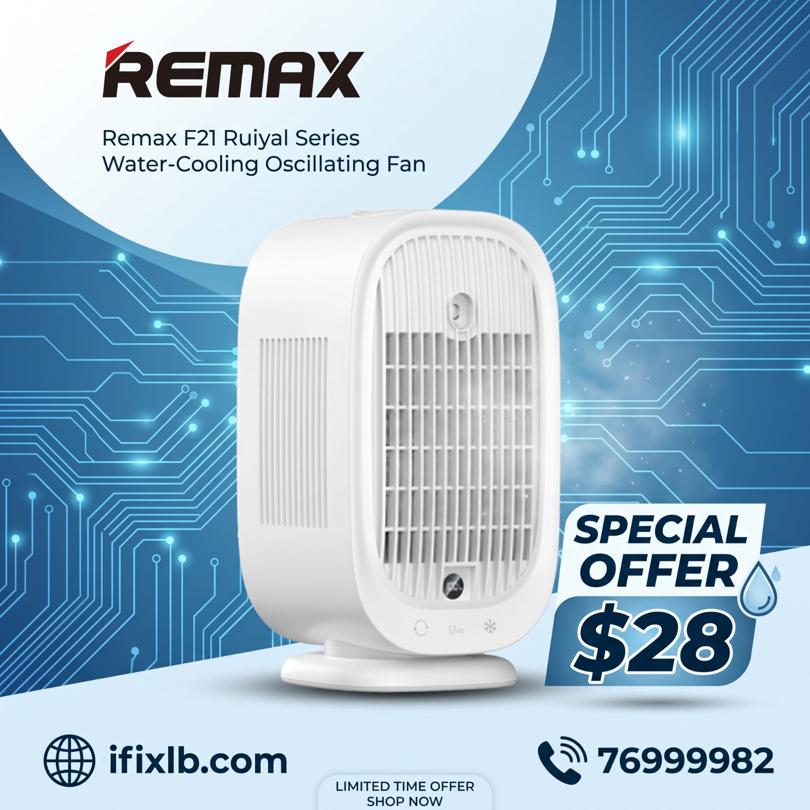 Remax F21 Ruiyal Series Water‑Cooling Oscillating Fan