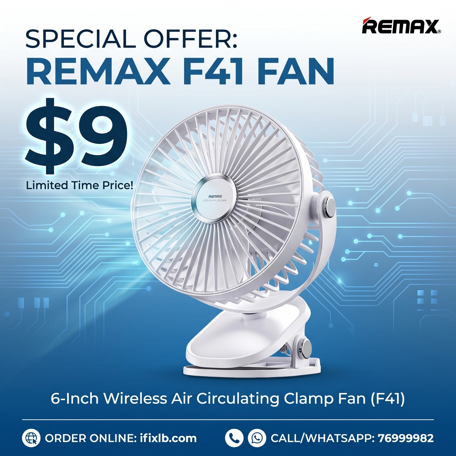Remax F41 6-inch Wireless Air Circulating Clamp Fan