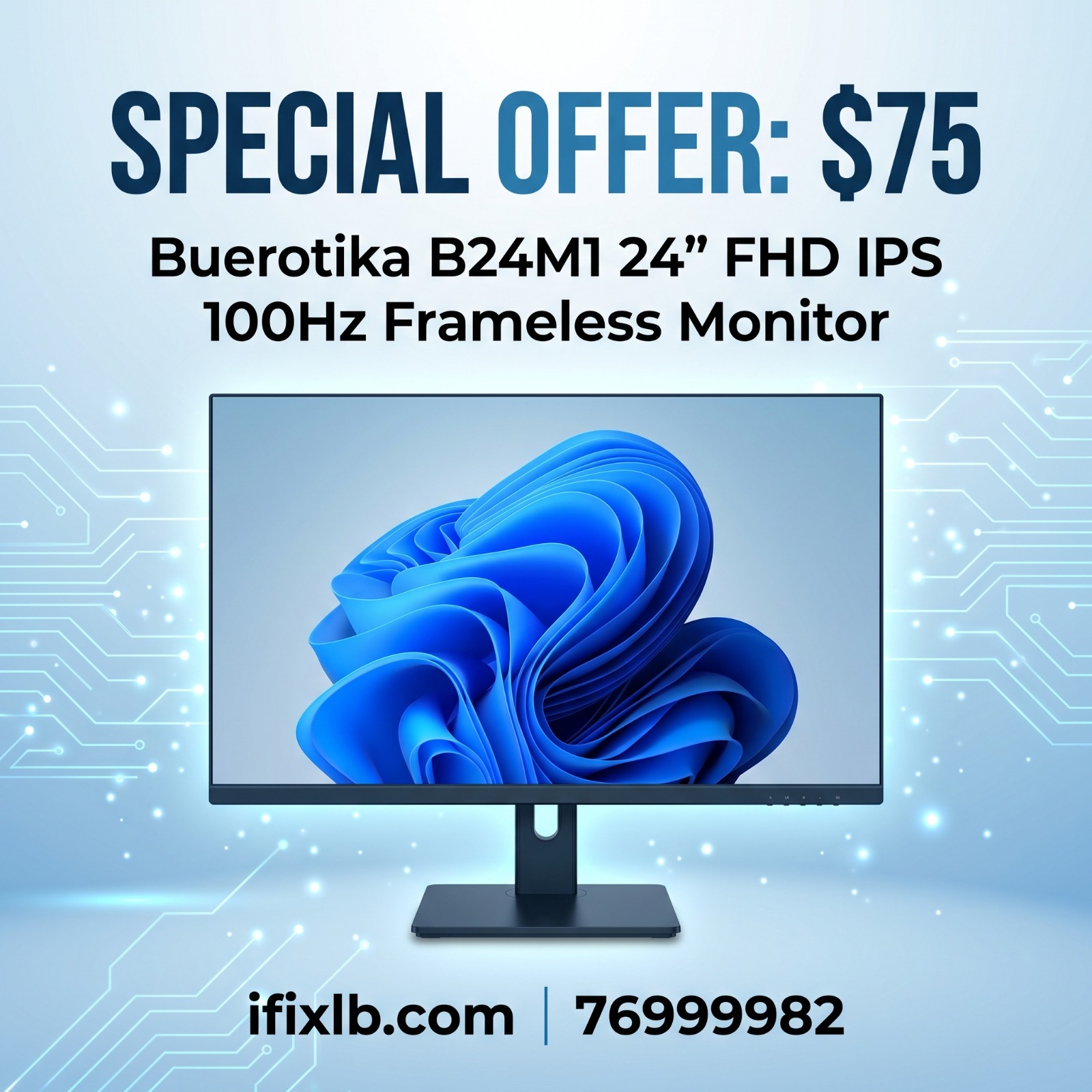 Buerotika B24M1 24” FHD IPS 100Hz Frameless Monitor