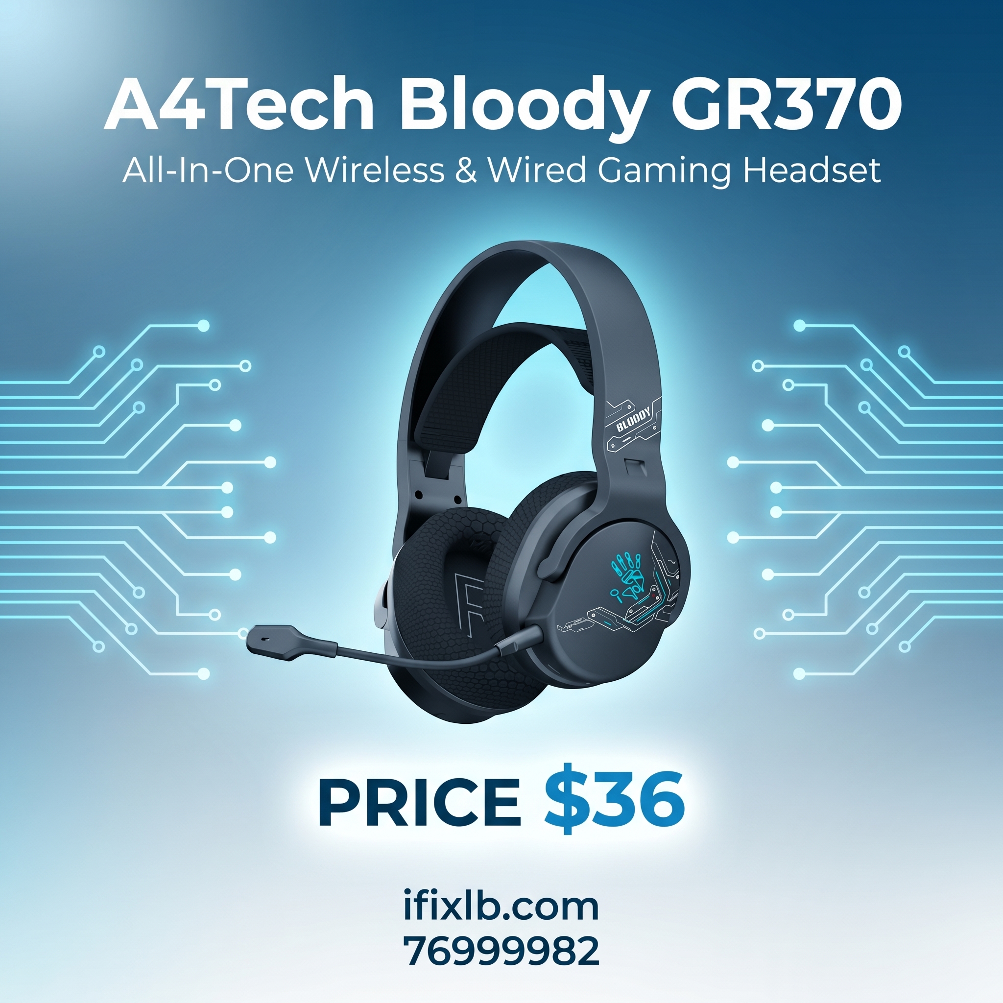 A4Tech Bloody GR370 All-In-One Wireless & Wired Gaming Headset