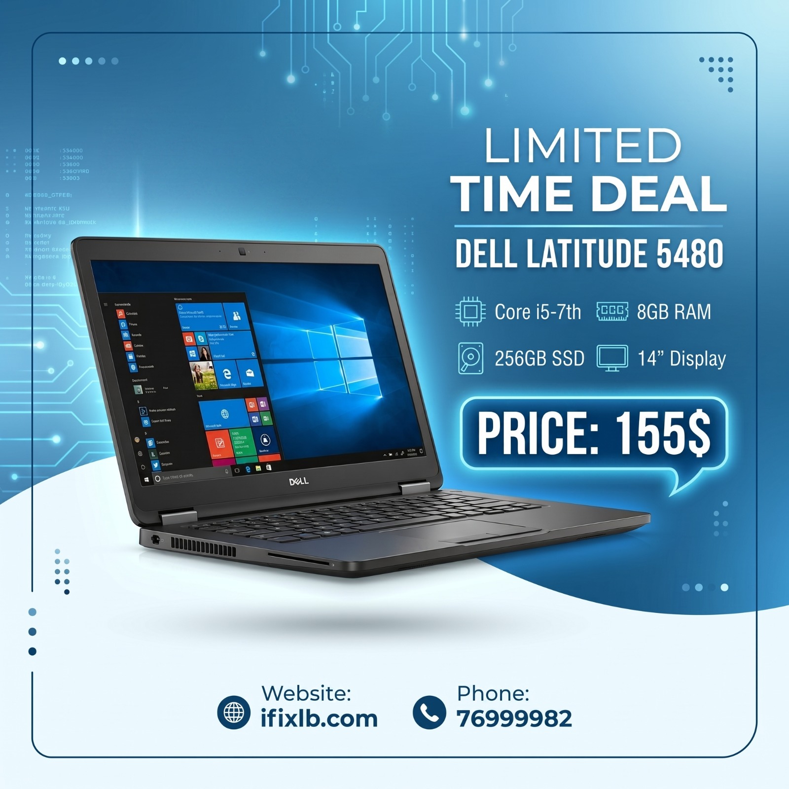 Dell Latitude 5480 – Core i5-7th / 8GB / 256GB – 14" – Pre-Owned