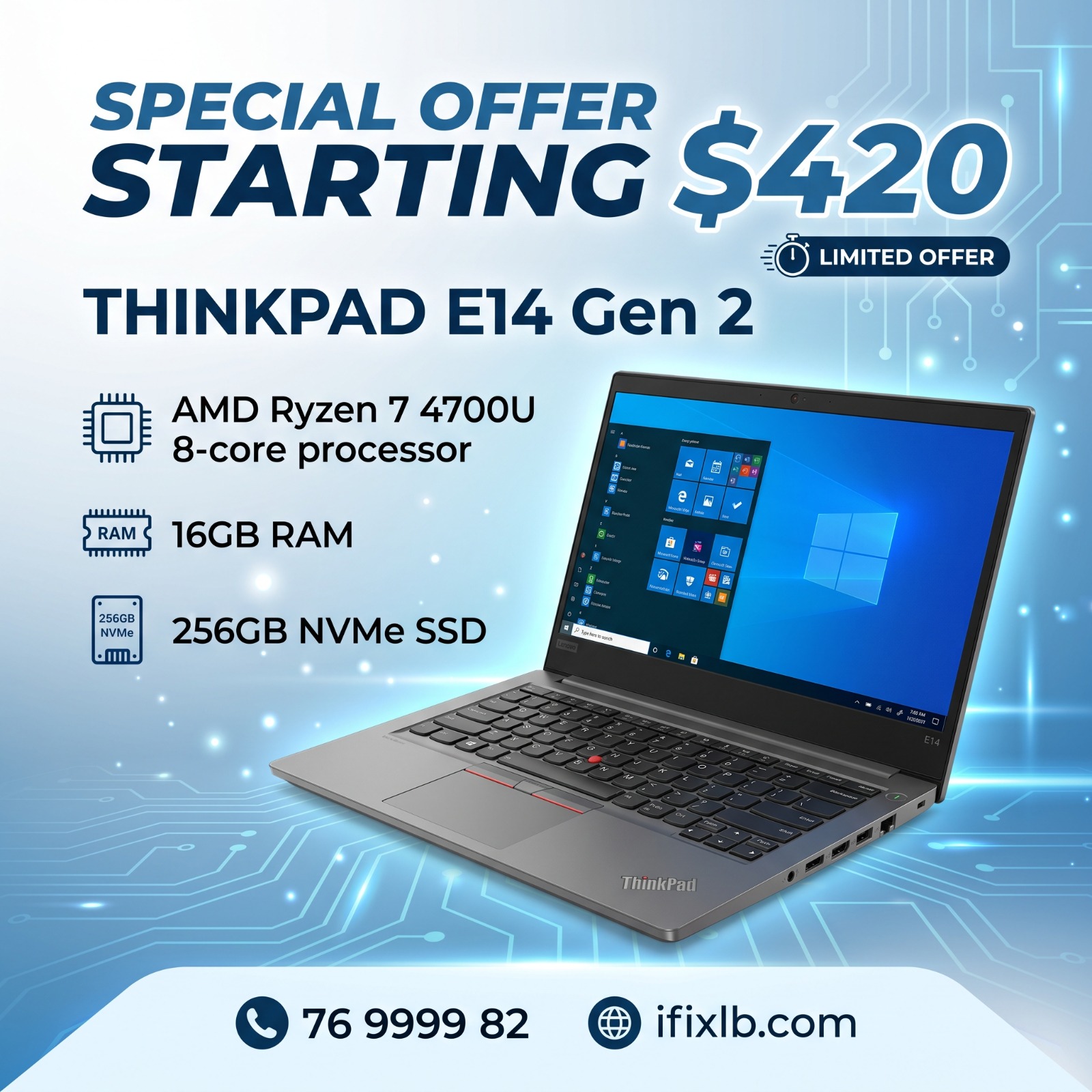 Lenovo ThinkPad E14 Gen 2 (AMD Ryzen 7) – Pre-Owned