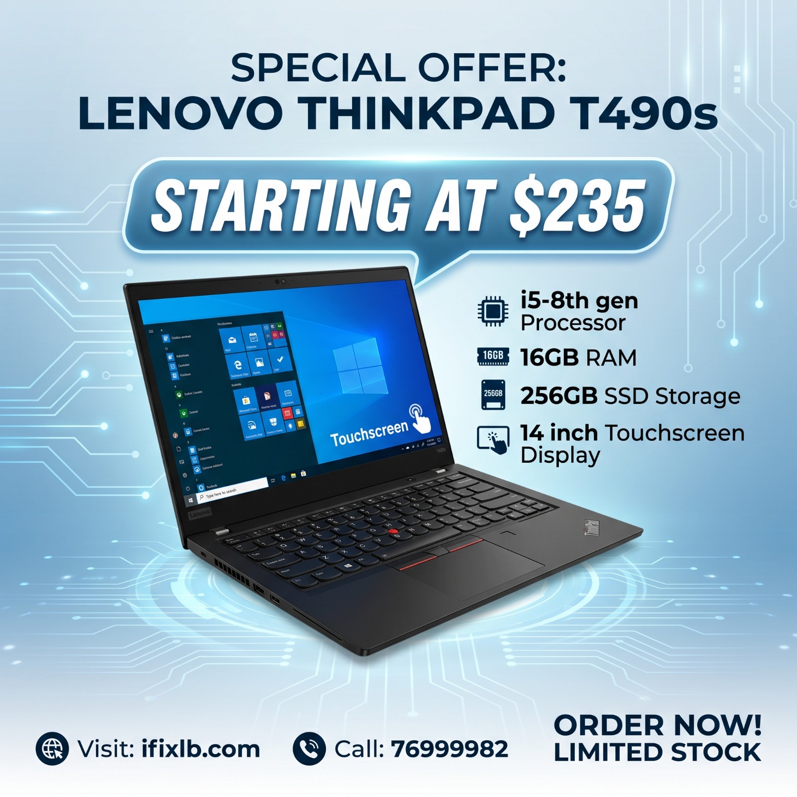 Lenovo ThinkPad T490s Touchscreen (Intel Core i5) – Pre-Owned