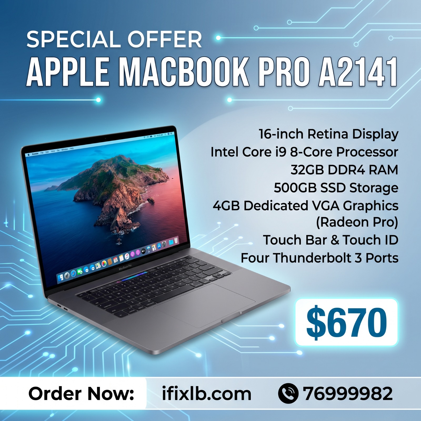 Apple MacBook Pro A2141-2019 (16″ i9 32GB 500GB 4GB) (Pre-Owned)