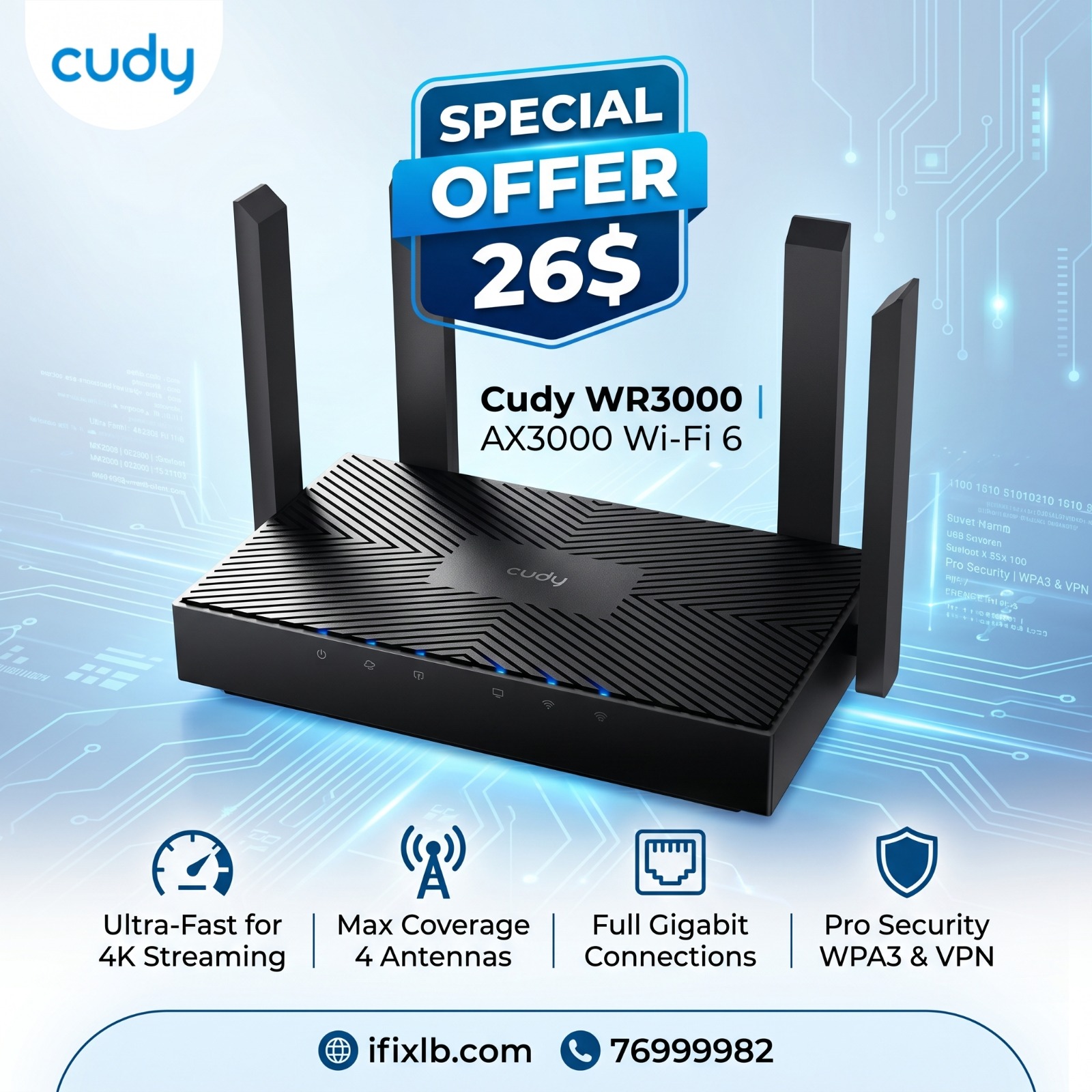 Cudy WR3000 AX3000 Gigabit WiFi 6 Router