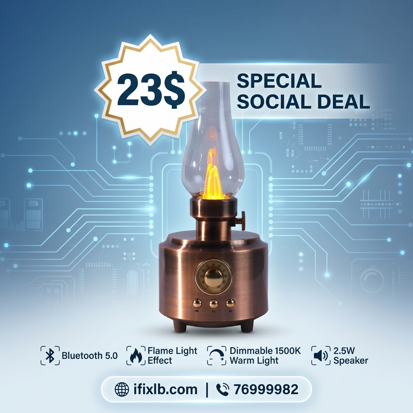 Retro Design Speaker with Flame Light